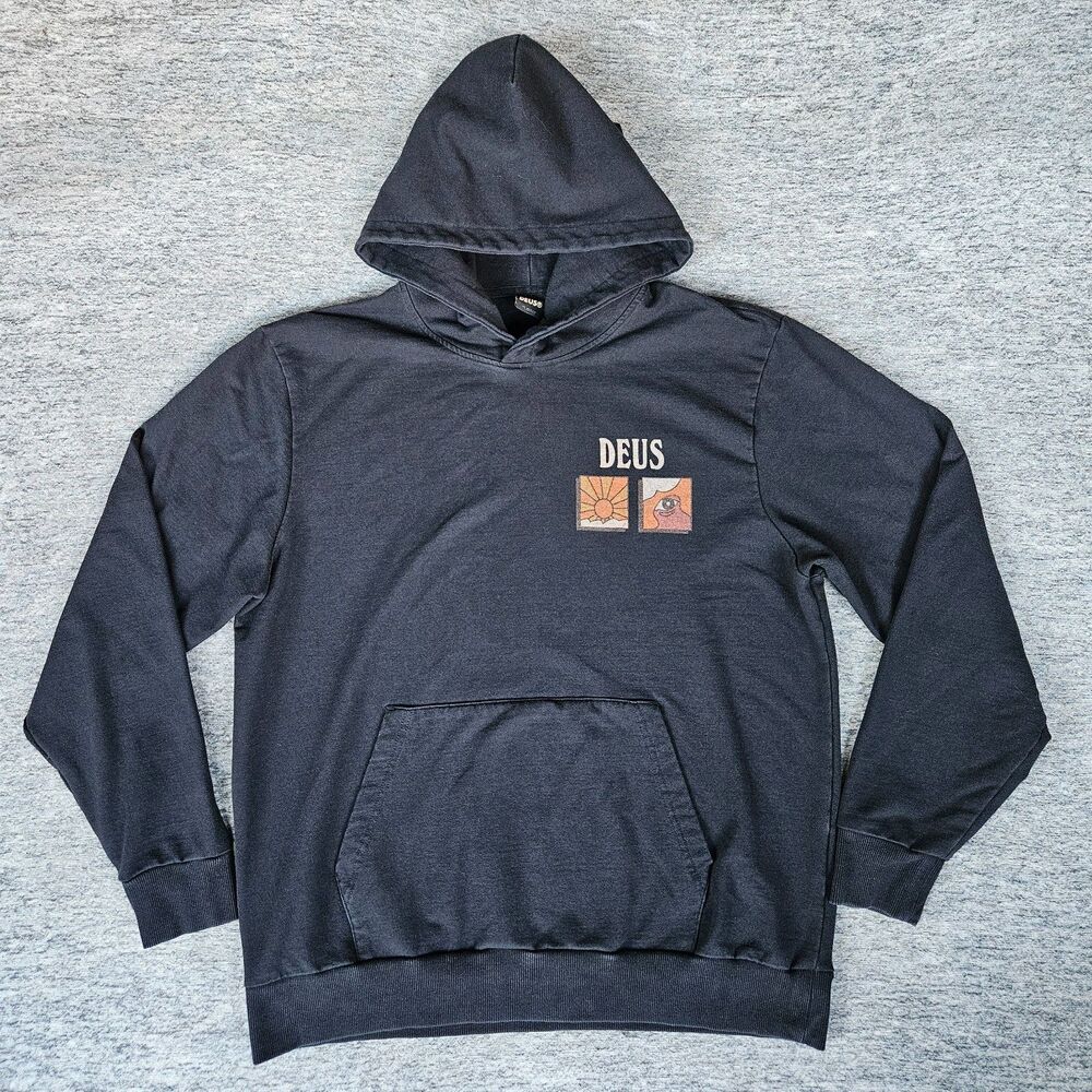 Deus Ex Machina Max Speed Hoodie Black Mens L Biker Motorcycle Surf Streetwear